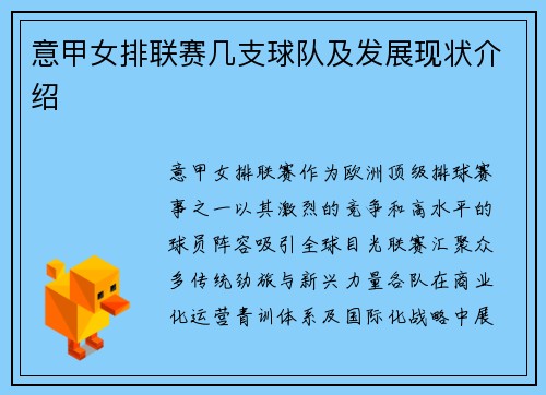 意甲女排联赛几支球队及发展现状介绍
